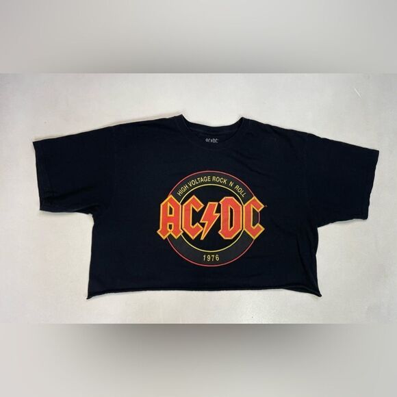 ACDC High Voltage Rock N Roll 1976 Retro Graphic Crop T-shirt Women XL Black - Picture 1 of 5